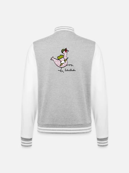 RIKELS Das Schul-Huhn starke Begleiter im Alltag - College-Sweatjacke - Grau meliert/Weiß