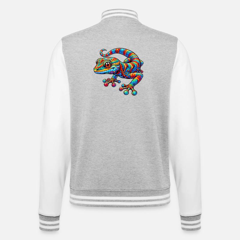Gecko - College-Sweatjacke - Grau meliert/Weiß