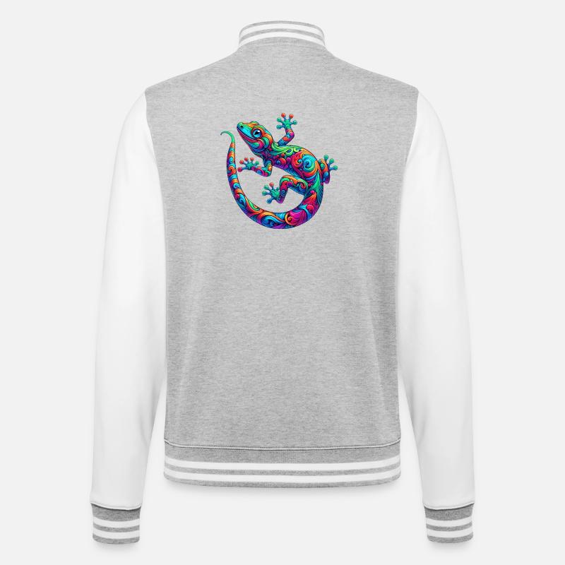 Gecko - College-Sweatjacke - Grau meliert/Weiß