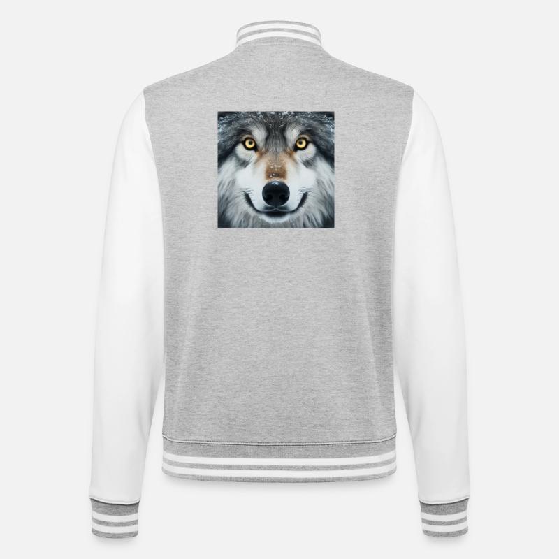Der Blick des Wolfes - College-Sweatjacke - Grau meliert/Weiß