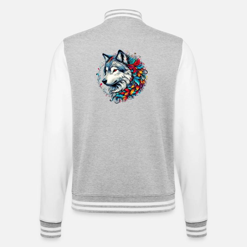 Wolf - College-Sweatjacke - Grau meliert/Weiß