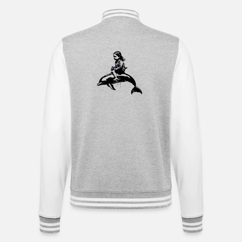 Der Delphin und das Mädchen - College-Sweatjacke - Grau meliert/Weiß