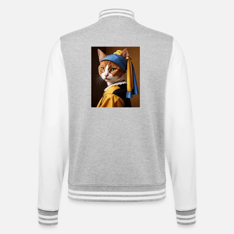 Die Katze mit dem Perlenohrgehänge - College-Sweatjacke - Grau meliert/Weiß