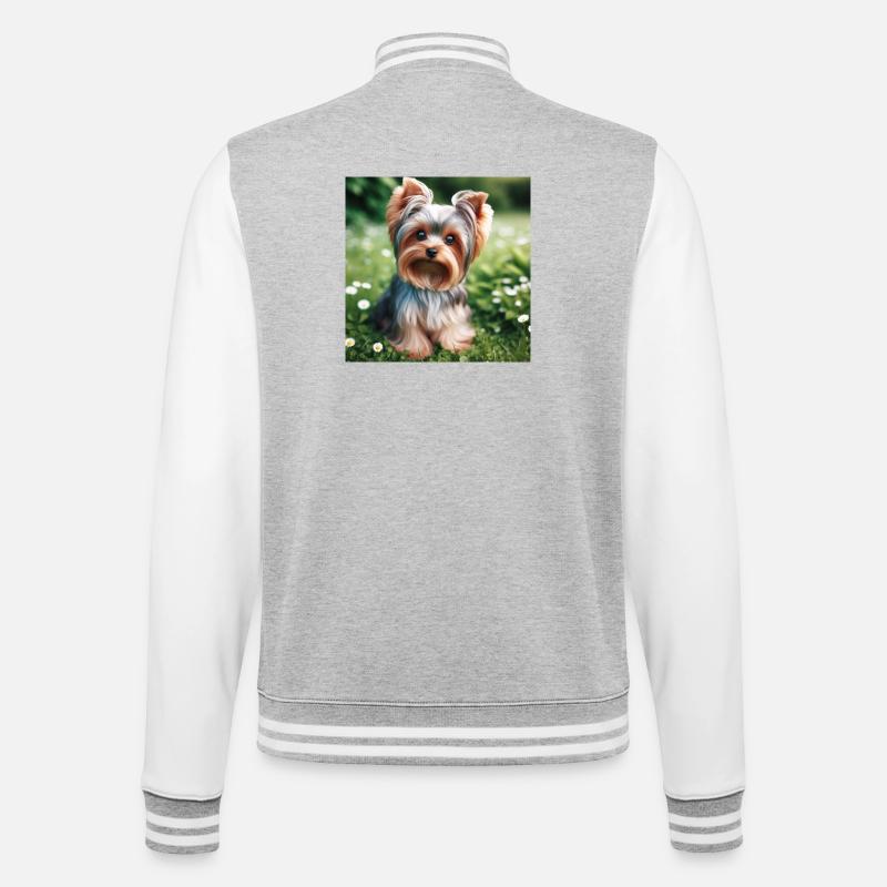 Yorkshire Terrier - College-Sweatjacke - Grau meliert/Weiß