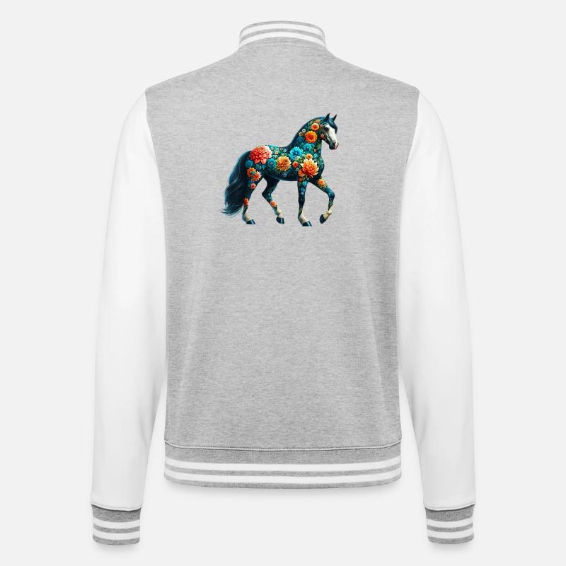 Pferd mit Blumen geschmückt - College-Sweatjacke - Grau meliert/Weiß