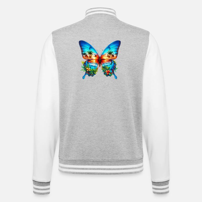 Schmetterling - College-Sweatjacke - Grau meliert/Weiß