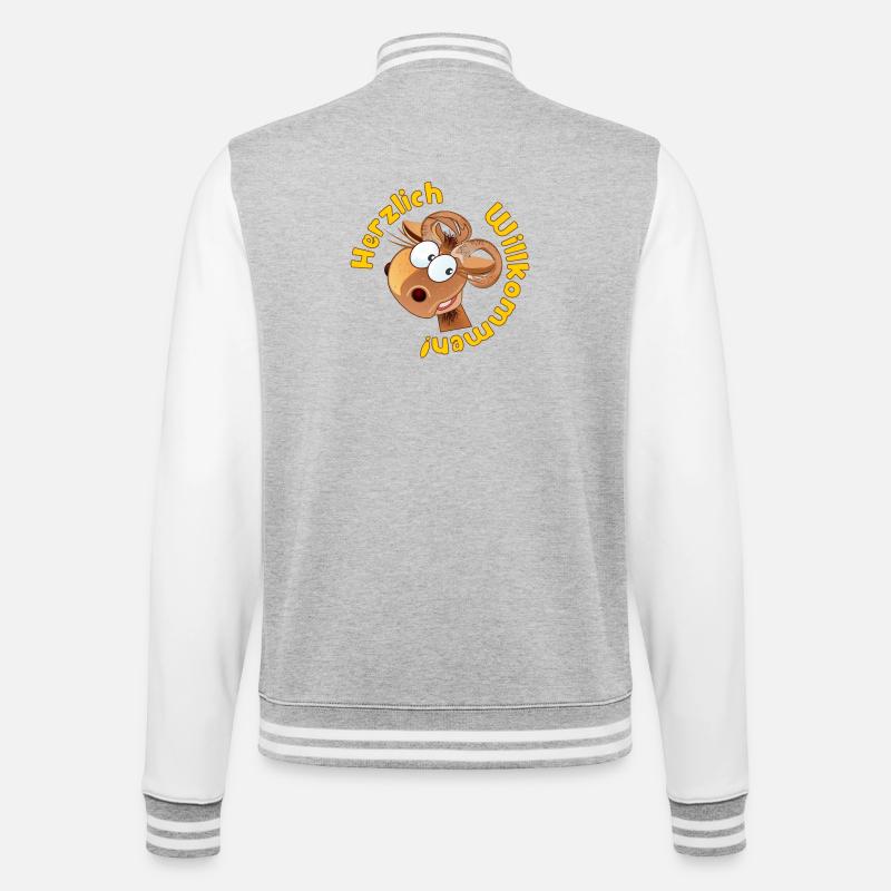 Herzlich Willkommen - Widder Schafe - College-Sweatjacke - Grau meliert/Weiß