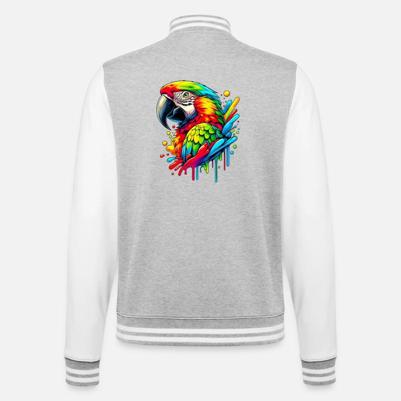 Papagei - College-Sweatjacke - Grau meliert/Weiß
