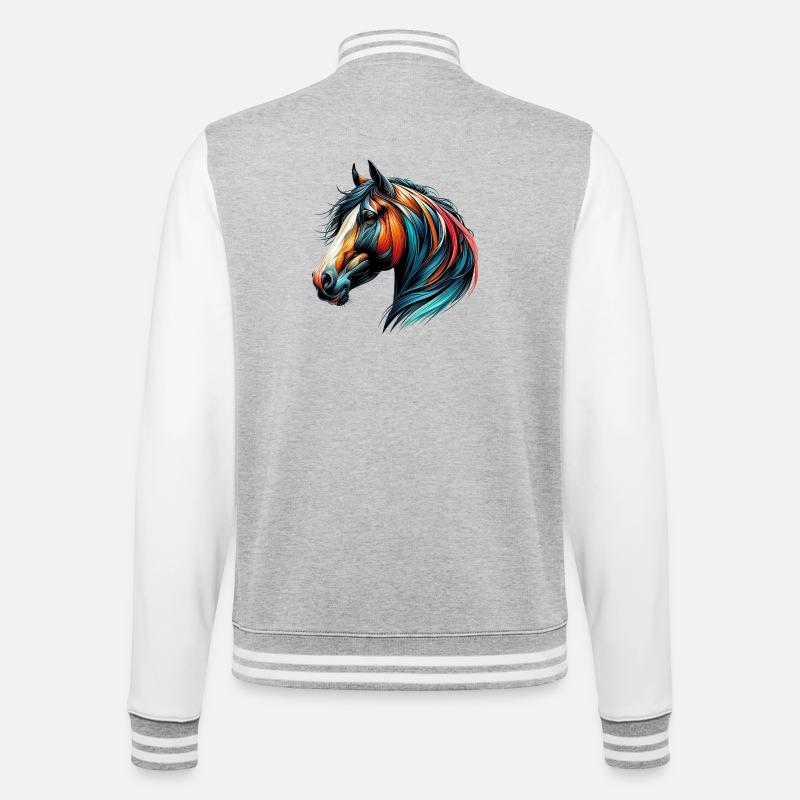 Pferd - College-Sweatjacke - Grau meliert/Weiß