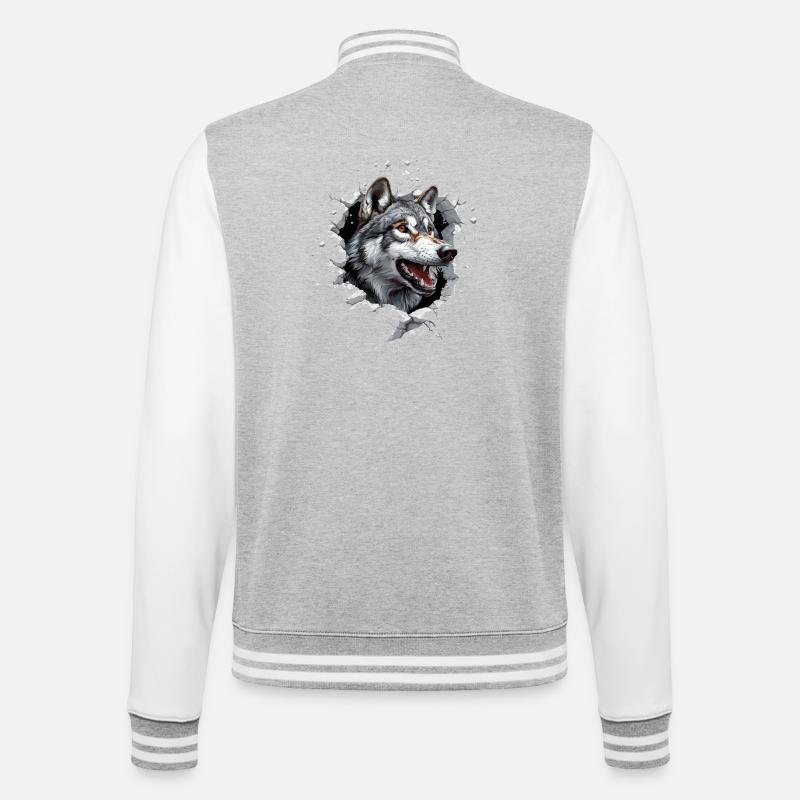 Lustiger Wolfshund - College-Sweatjacke - Grau meliert/Weiß