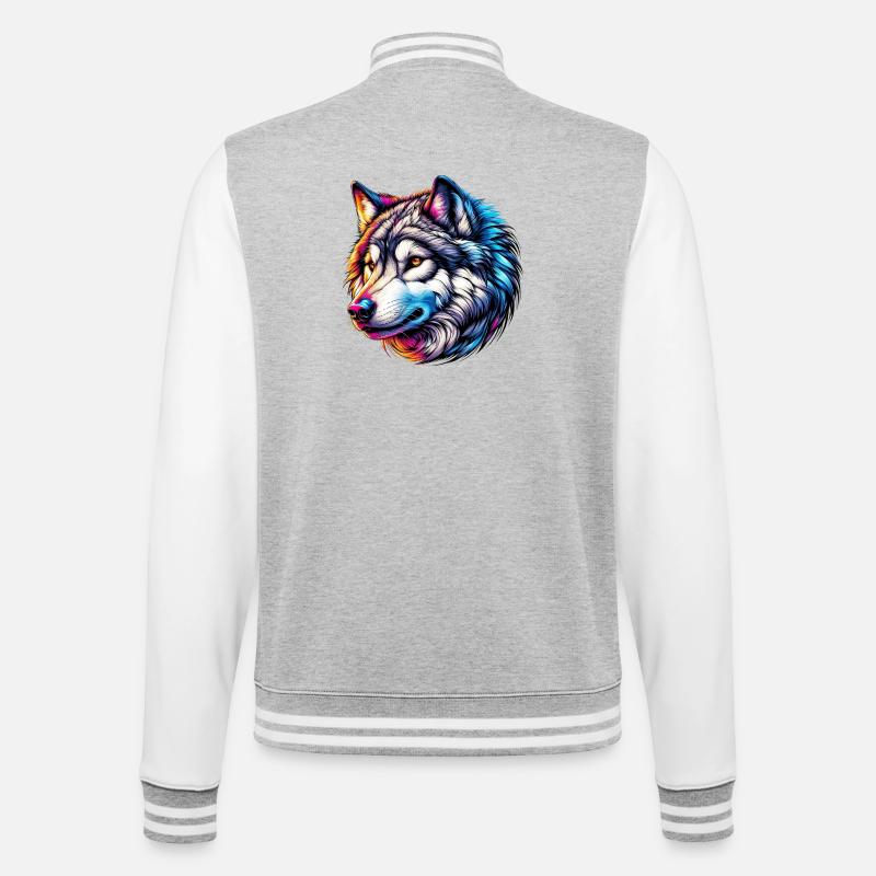 Wolf - College-Sweatjacke - Grau meliert/Weiß