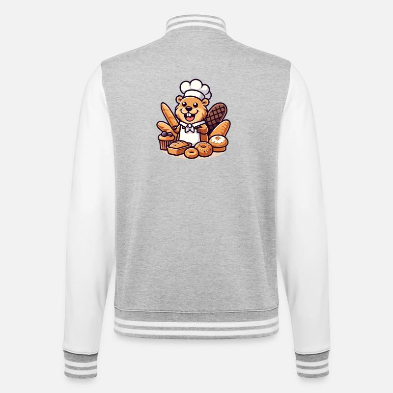 Baker Beaver: Der Konditorei-Profi - College-Sweatjacke - Grau meliert/Weiß