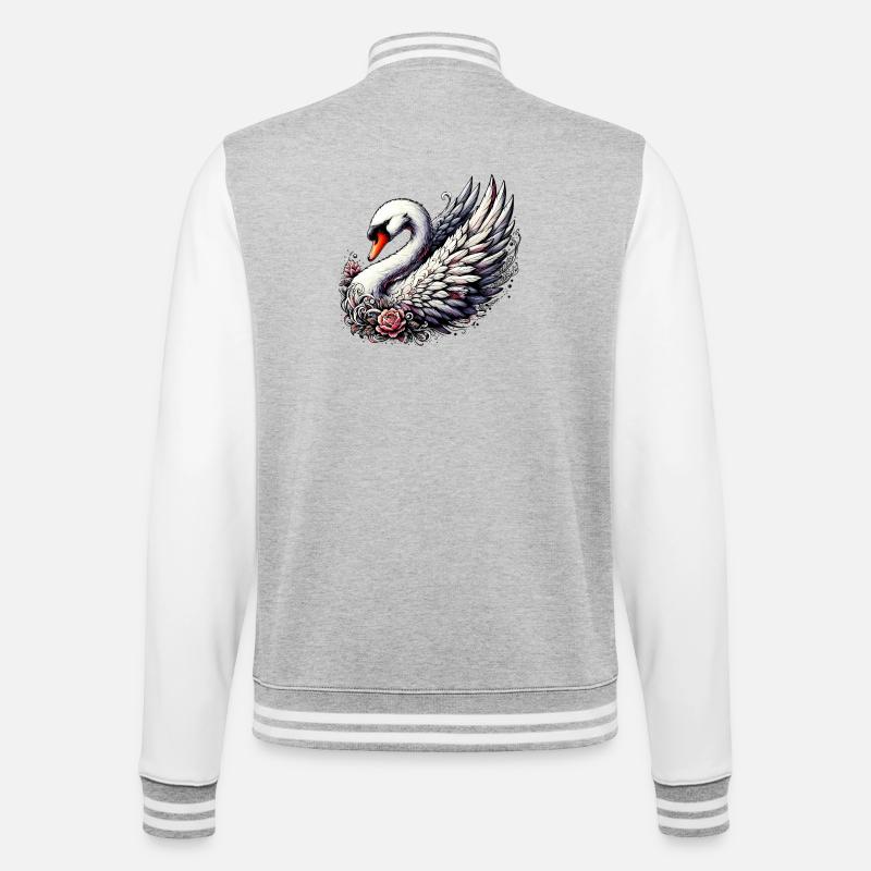 Schwan - College-Sweatjacke - Grau meliert/Weiß