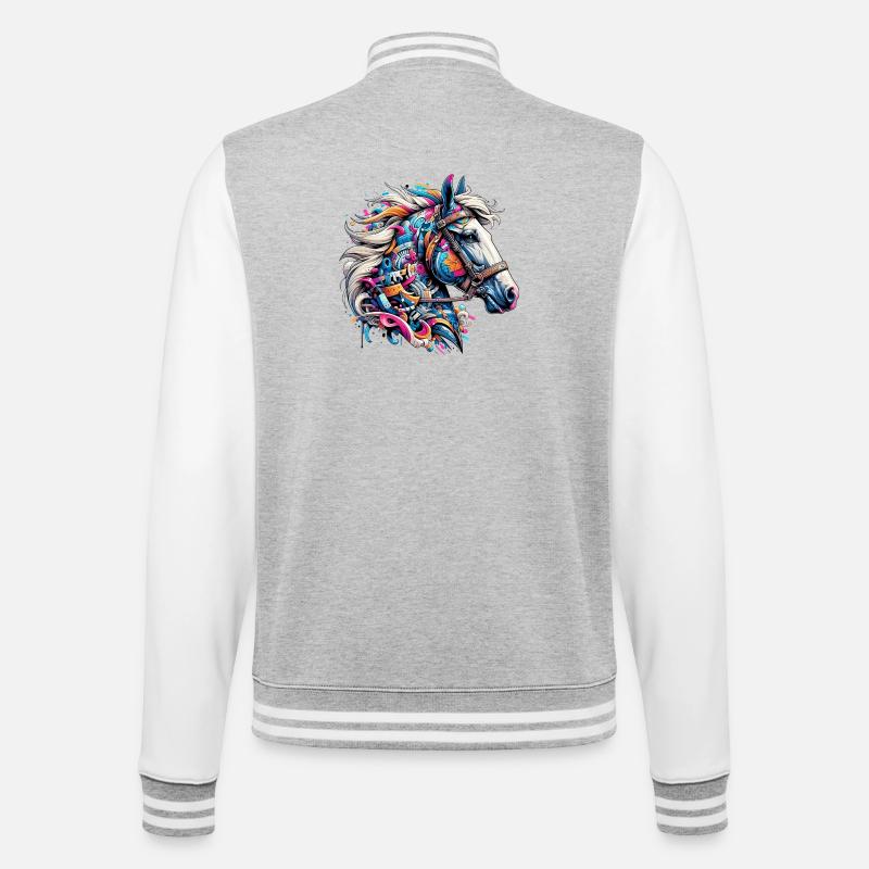 Pferd - College-Sweatjacke - Grau meliert/Weiß