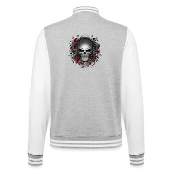 dark gothic skull with red roses - College Sweat Jacket - heather grey/white - Back - Marisol (170cm)