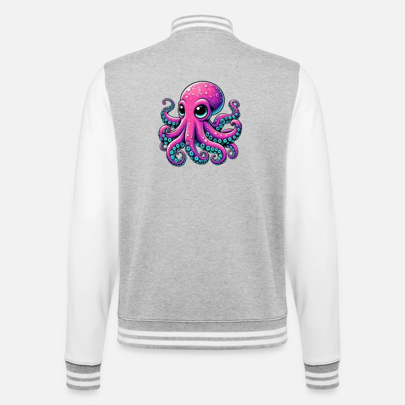 Krake - College-Sweatjacke - Grau meliert/Weiß