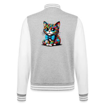 Chat avec noeud papillon - Veste Teddy - gris chiné / blanc - Dos - Marisol (170cm)
