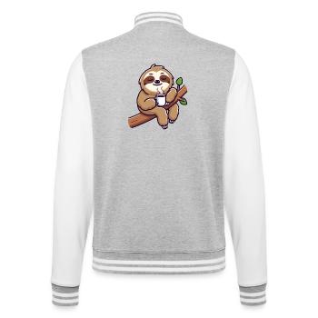 Sloth Sipper: The Leisurely Lounger - College Sweat Jacket - heather grey/white - Back - Marisol (170cm)