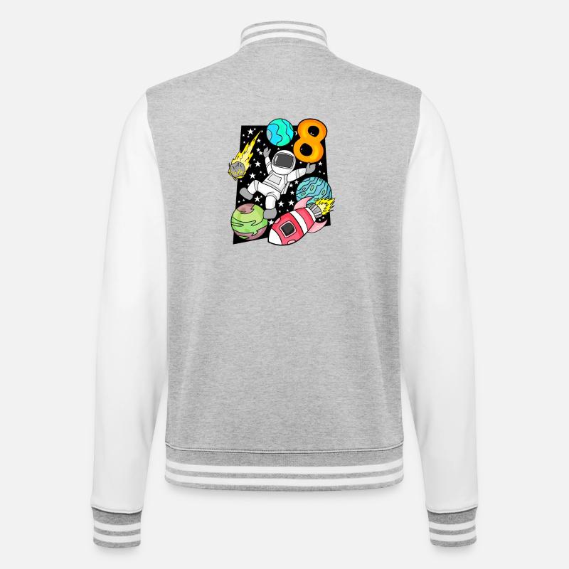 8 Birthday Boy Astronaut Rocket - College Sweat Jacket - heather grey/white
