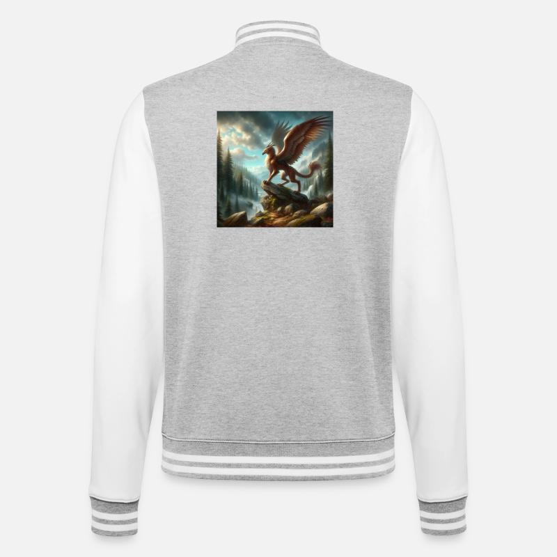 Peryton - College-Sweatjacke - Grau meliert/Weiß