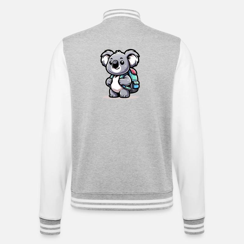 Backpacker-Koala: Der Globetrotter-Kumpel - College-Sweatjacke - Grau meliert/Weiß
