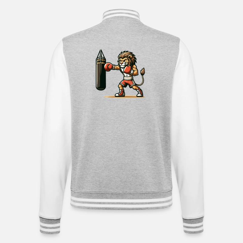 Punchline King: Der Boxlöwe - College-Sweatjacke - Grau meliert/Weiß