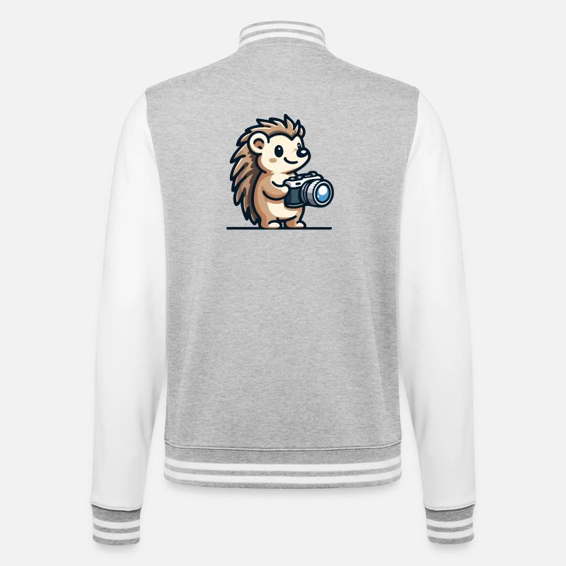 Schnappschuss-Igel: Der Shutterbug-Kumpel - College-Sweatjacke - Grau meliert/Weiß