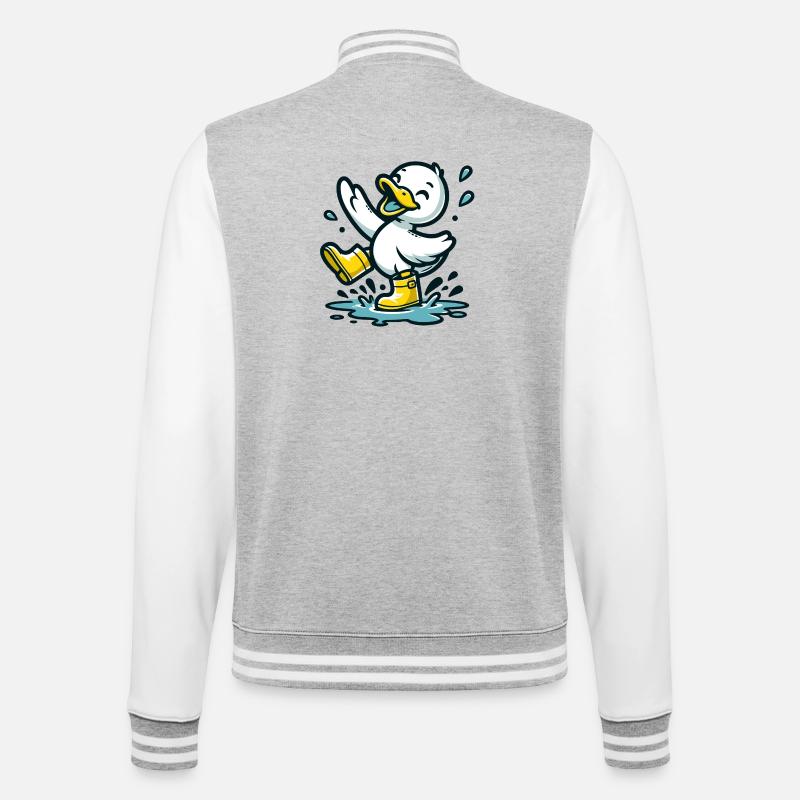 Splashy Quacker: The Puddle-Hopping Duck - College Sweat Jacket - heather grey/white