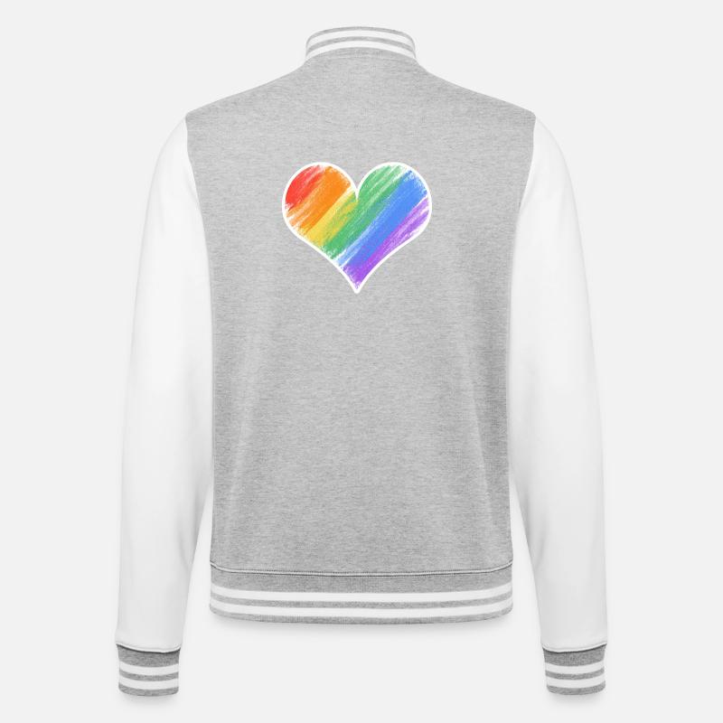 Regenbogenherz Farbstrich - College-Sweatjacke - Grau meliert/Weiß
