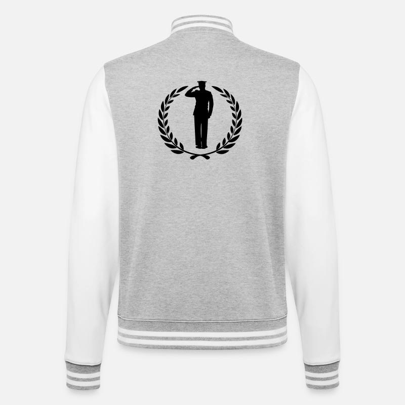 Respekt Gruß im Lorbeerkranz 2 - College-Sweatjacke - Grau meliert/Weiß
