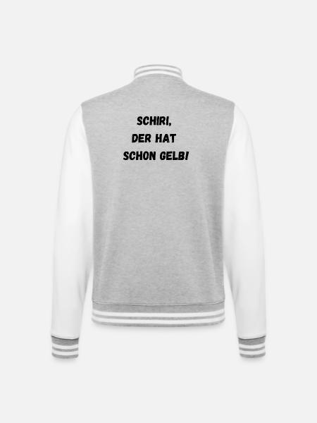 Schiri der hat schon Gelb! - College-Sweatjacke - Grau meliert/Weiß