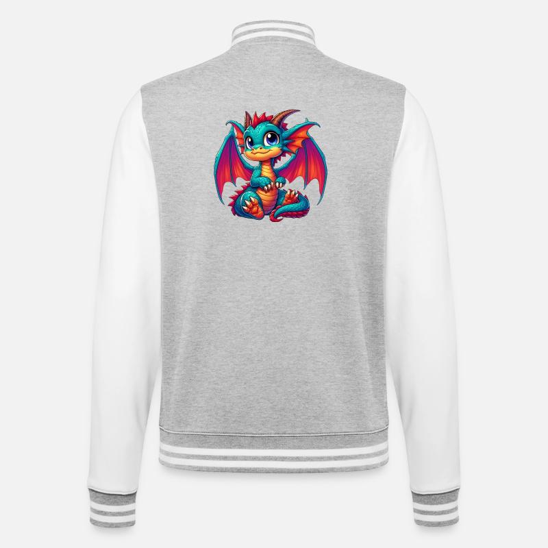 Drache - College-Sweatjacke - Grau meliert/Weiß