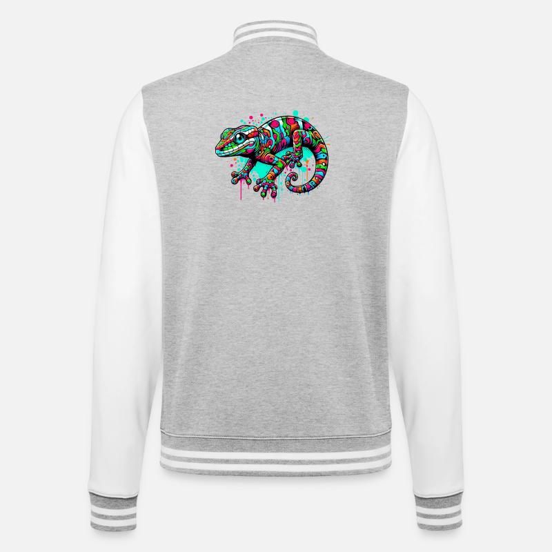 Gecko - College-Sweatjacke - Grau meliert/Weiß