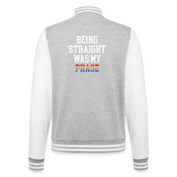 Mois de la fierté LGBT - Être hétéro était ma phase - Veste Teddy - gris chiné / blanc - Dos - Marisol (170cm)
