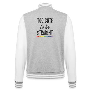 Mois de la fierté LGBT - Trop mignon pour être hétéro - Veste Teddy - gris chiné / blanc - Dos - Marisol (170cm)