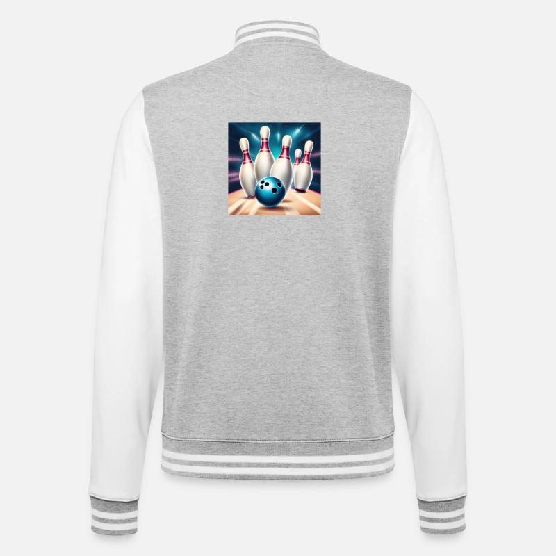 Bowling, Bowlingbahn, Bowling - College-Sweatjacke - Grau meliert/Weiß