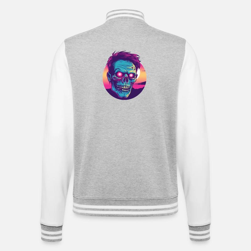 Zombie-Synthwave 2 - College-Sweatjacke - Grau meliert/Weiß