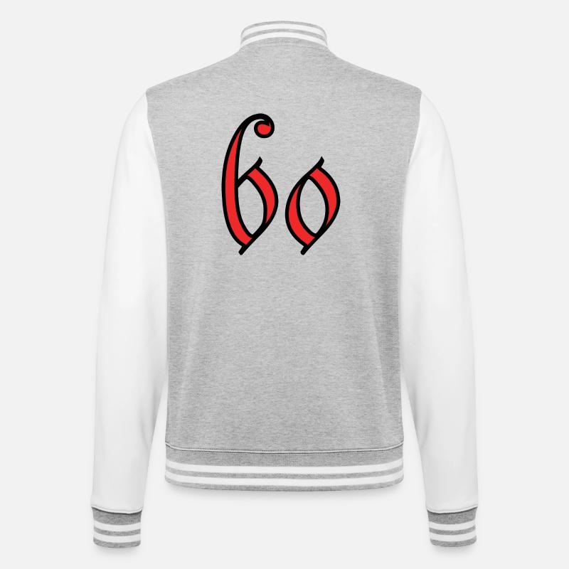 60 - College-Sweatjacke - Grau meliert/Weiß