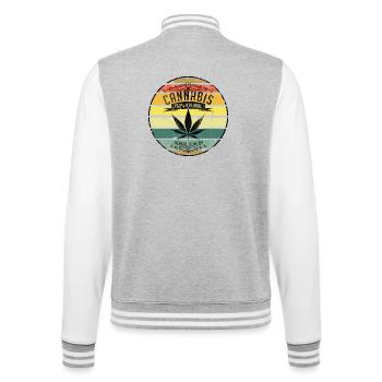Feuille de cannabis rétro - Veste Teddy - gris chiné / blanc - Dos - Marisol (170cm)