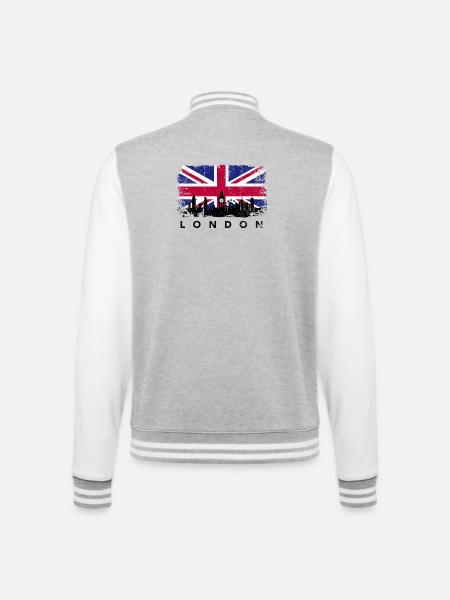 Union Jack Skyline Silhouette - College-Sweatjacke - Grau meliert/Weiß