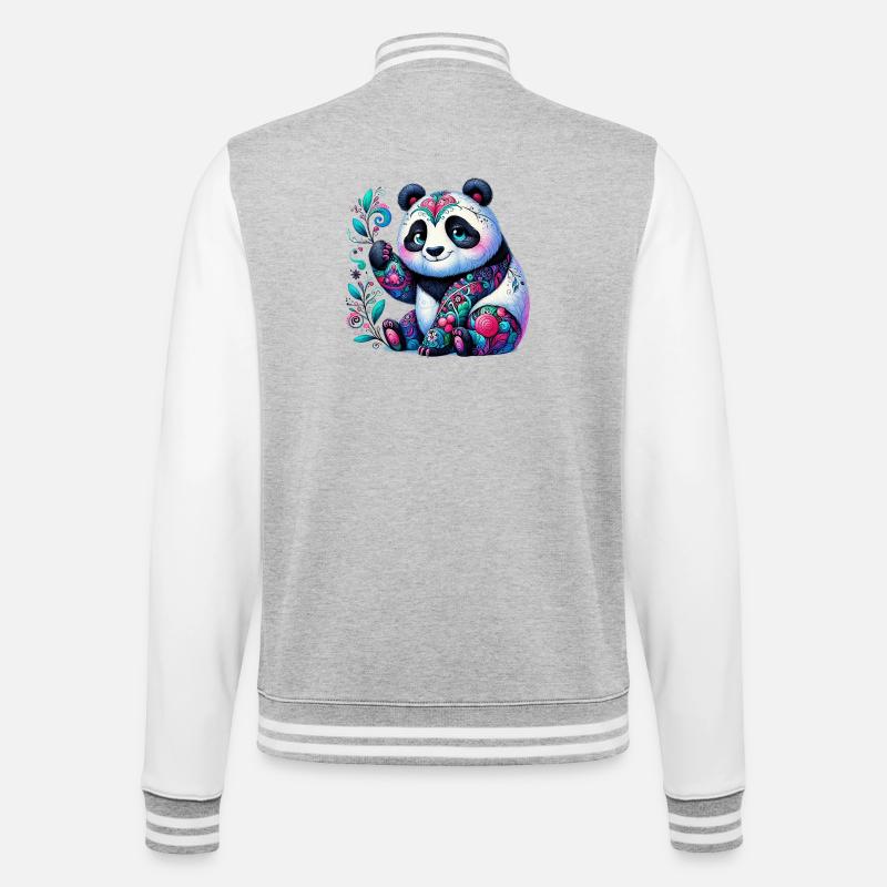 Panda - College-Sweatjacke - Grau meliert/Weiß