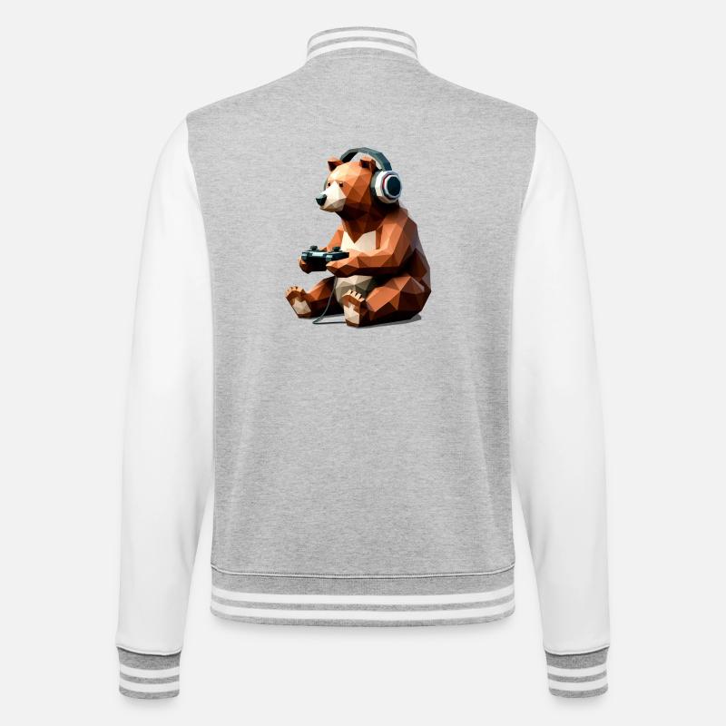Gaming Bear with Headset & Controller - College Sweat Jacket - heather grey/white