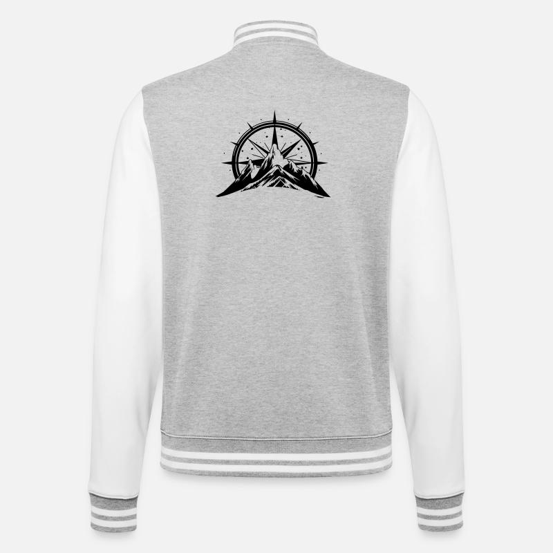 Compass With Mountain Silhouette - College Sweat Jacket - heather grey/white