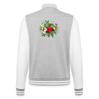 BLUMENSTRAUSS mit FLAMINGOBLUME - College-Sweatjacke - Grau meliert/Weiß - Hinten - Marisol (170cm)