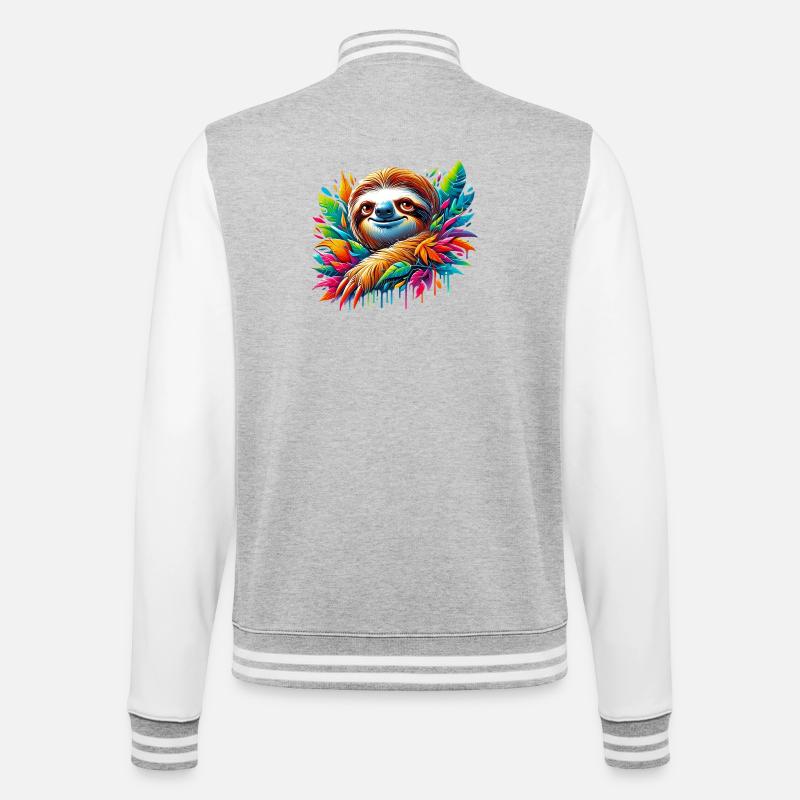 Faultier - College-Sweatjacke - Grau meliert/Weiß