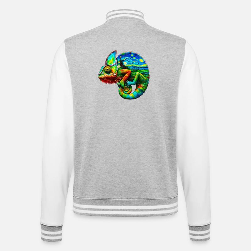 Van Gogh Chamäleon - College-Sweatjacke - Grau meliert/Weiß