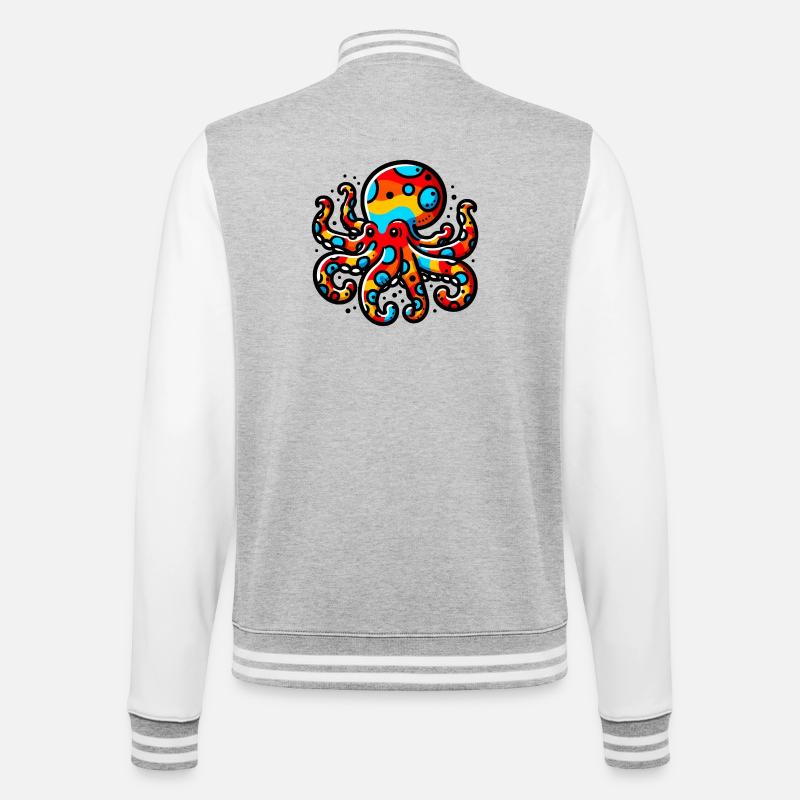 Krake - College-Sweatjacke - Grau meliert/Weiß