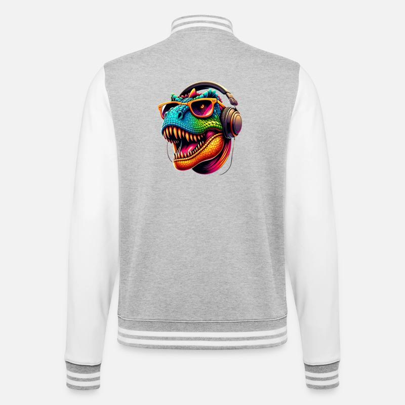Dino DJ Stil - College-Sweatjacke - Grau meliert/Weiß