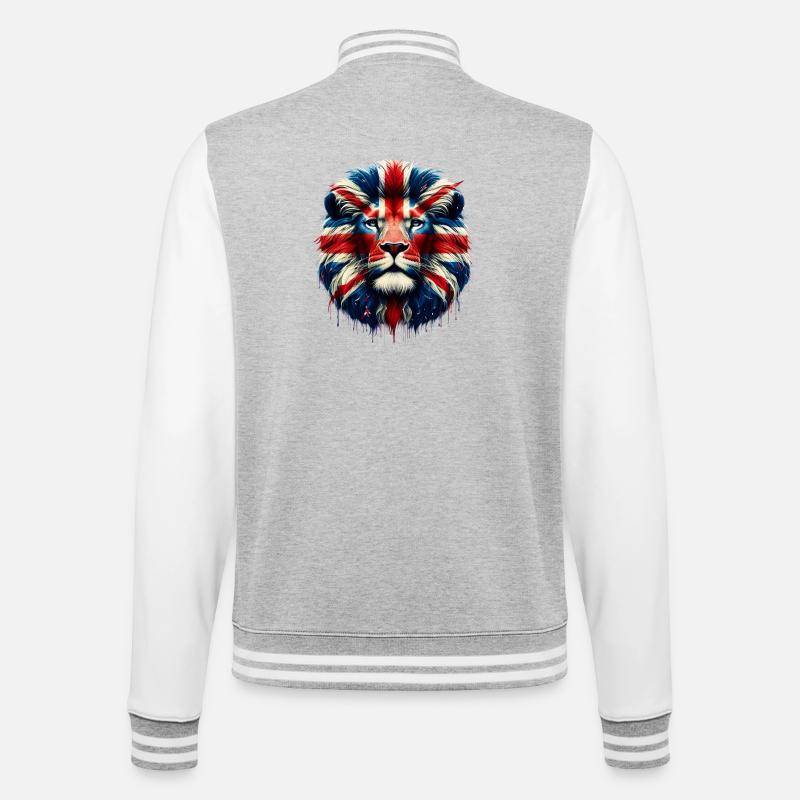 Britischer Englischer Löwe - College-Sweatjacke - Grau meliert/Weiß