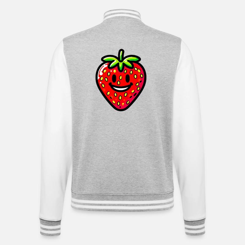 Erdbeer-Erdbeeren - College-Sweatjacke - Grau meliert/Weiß